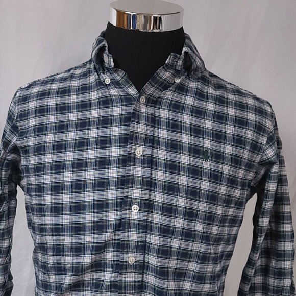 RALPH LAUREN Mens Medium Green Blue Plaid Classic Fit Long Sleeve Button Shirt - Picture 2 of 10